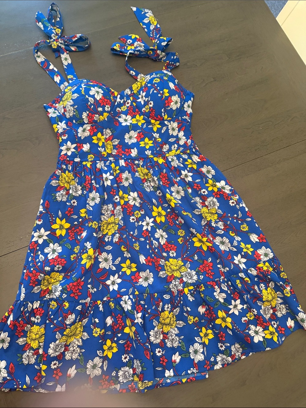 Blue Floral Tie-Strap Mini Dress
